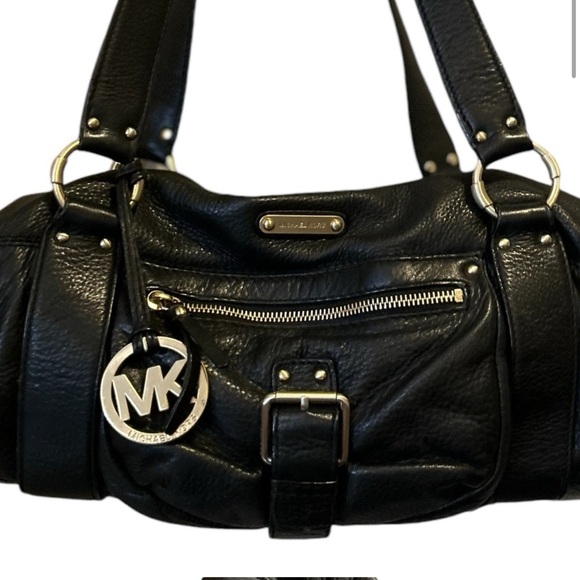 MICHAEL Michael Kors Handbags - Michael Kors Black Leather Satchel Handbag with Gold Hardware